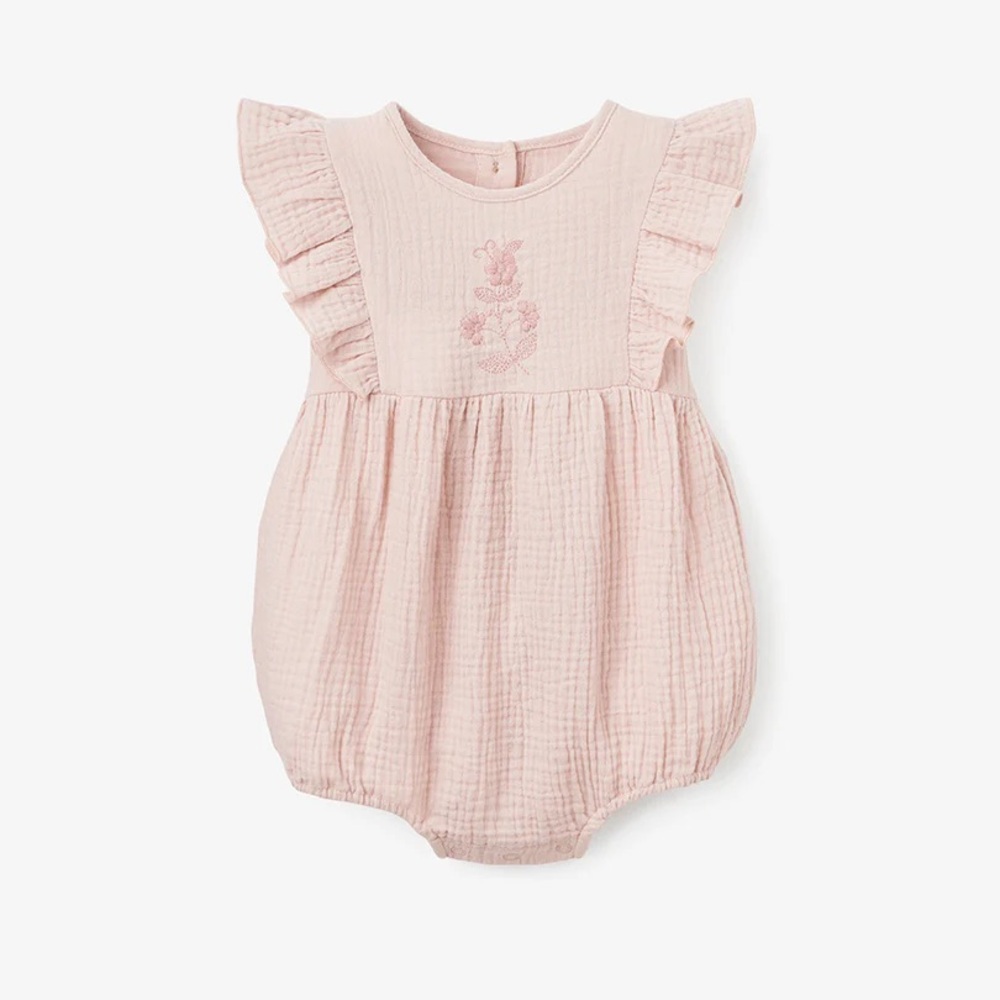 Elegant Baby WARM BLUSH ORGANIC MUSLIN BABY BUBBLE ROMPER
